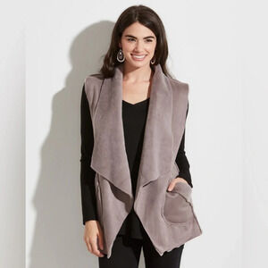 Mia & Tess Exclusive Grey Suede Cardigan Vest  one size